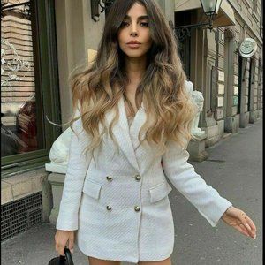 ZARA NEW WOMAN TEXTURED BLAZER GOLF BUTTON ECRU WHITE BLAZER DRESS 2937/152 S